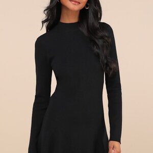 Lulus Adorable Intentions Black Mock Neck A-line Mini Sweater Dress - Size M